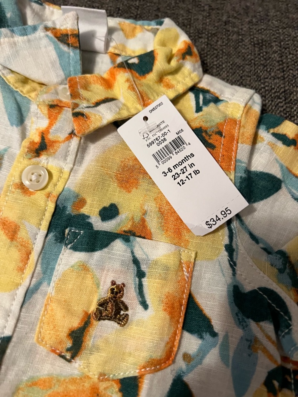 Gap Baby Boy 3-6 Month Floral Romper in White and Orange - Picture 3 of 3